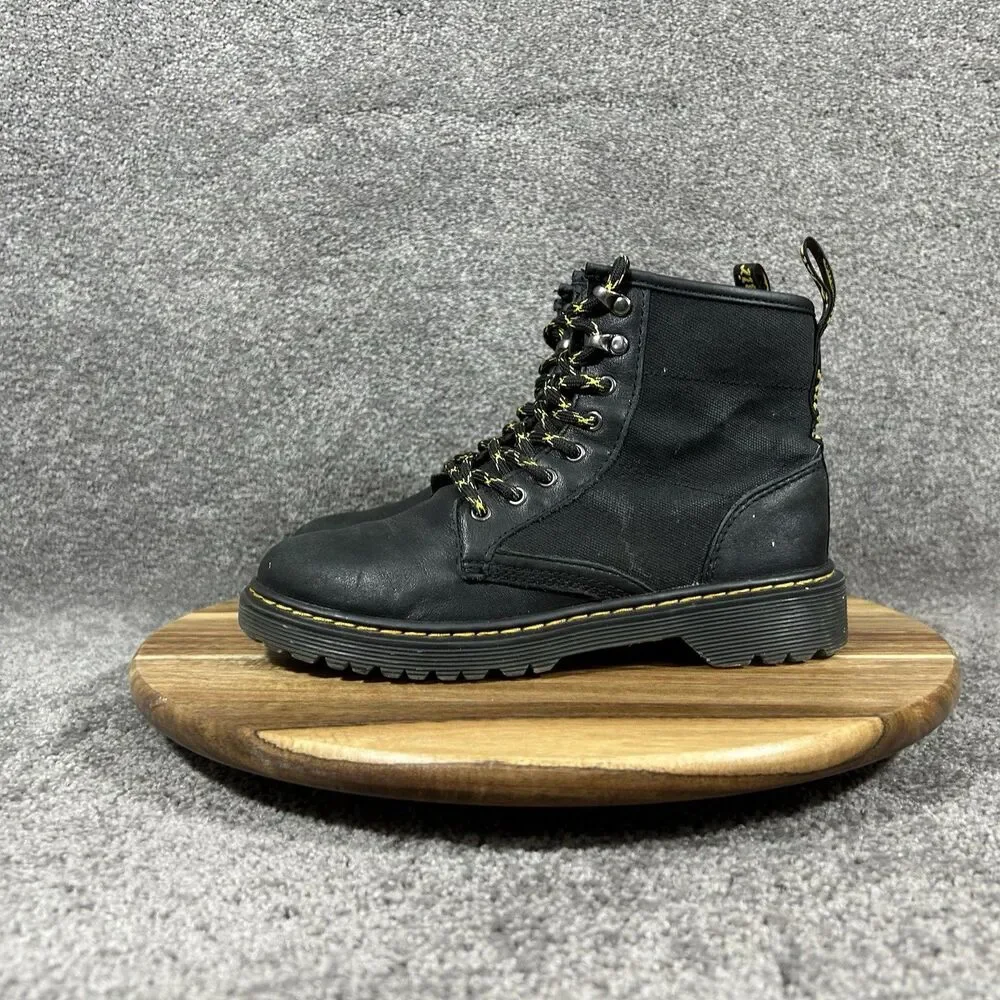 Dr Martens 1460 Panel J Youth Size 3 Black Leather Zip Lace Up Combat Boots Used